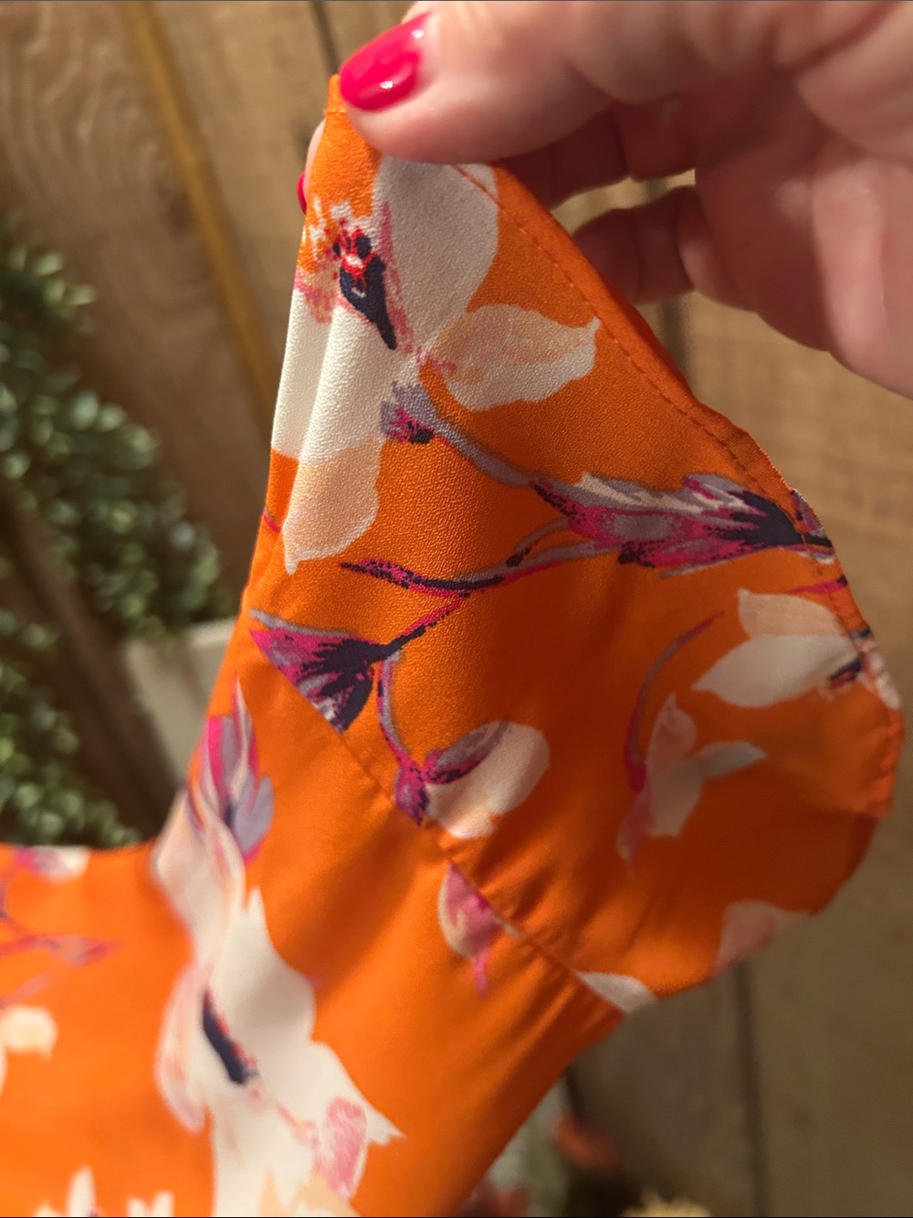 Women's Orange Floral V-Neck Tie-Front Blouse - Picture 3 of 7
